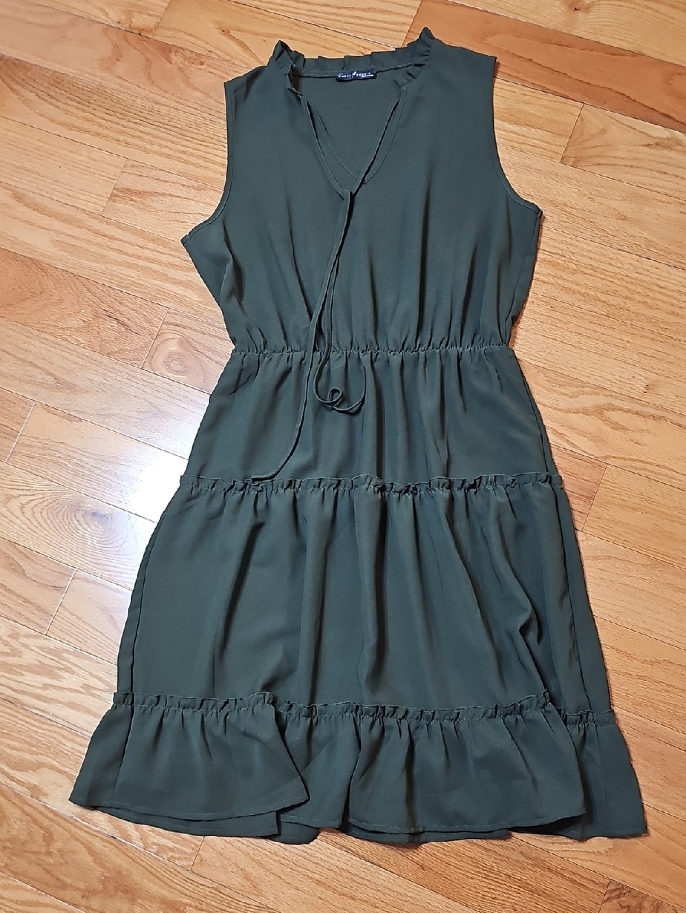 Olive Green Tiered Sleeveless Dress